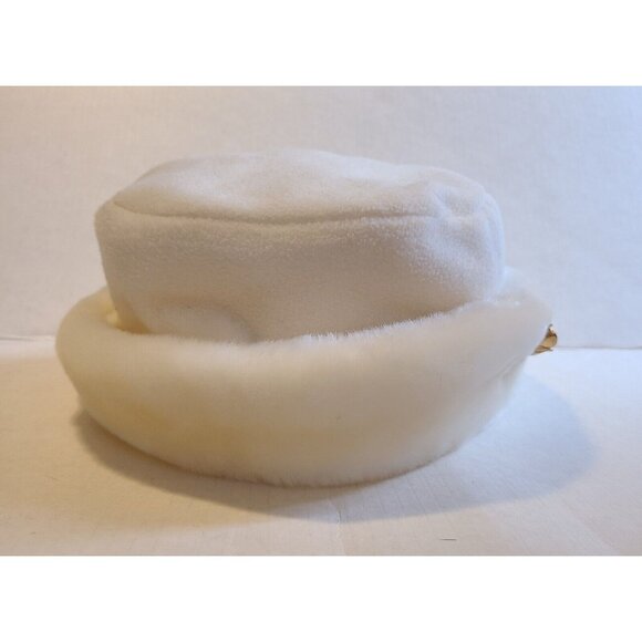 Vintage Reflections faux Ivory Fur Short Brim Quilting Hat Retro WOMEN Rose Pin - Picture 4 of 16